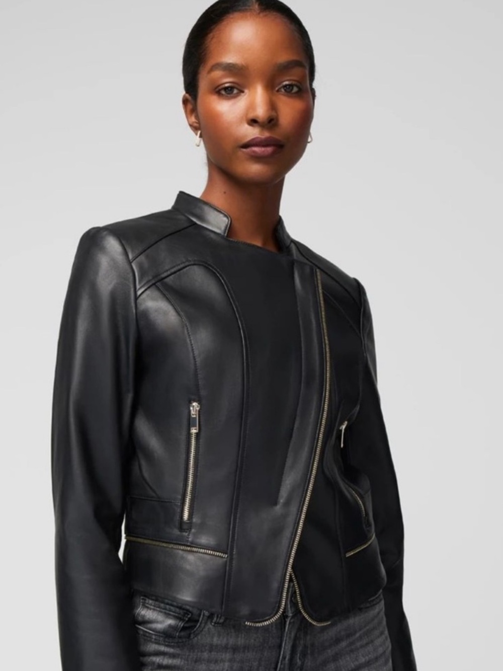White House Black Market Black Leather Moto Jacket- size 8